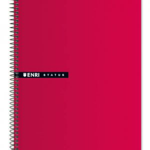 Enri Status 4º Tapa Dura Cuaderno Espiral 4x4 con Margen 100 Hojas Rojo - Cuaderno de Tapa Dura - Cuadriculado 4x4 con Margen - 100 Hojas de Alta Calidad - Color Rojo