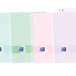 Oxford Europeanbook 8 Live & Go Cuaderno Espiral Formato A4+ Cuadriculado 5x5mm - 160 Hojas Microperforadas con 4 Taladros - Tapa de Plastico - 8 Bandas de Color - Colores Pastel Surtidos