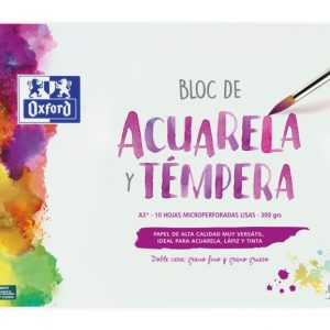 Oxford Pintura Escolar Bloc Espiral Acuarela y Tempera A3+ - Tapa Blanda/Contratapa Rigida - 10 Hojas - 300gr Liso