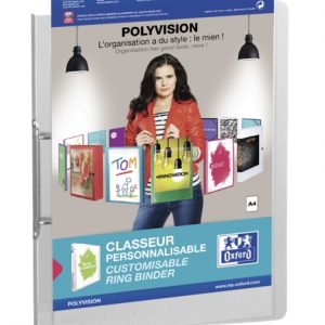 Oxford Polyvision A4+ Carpeta con 2 Anillas 25mm - Lomo de 25mm - Tapa de Plastico Personalizable - Transparente