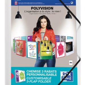 Oxford Polyvision A4+ Carpeta de Gomas 3 Solapas - Tapa de Plastico Personalizable - Lomo 30mm Transparente
