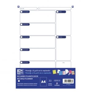 Oxford Recambio Planificador A4 30 Hojas - No Fechado - Ideal para Organizar tus Tareas Diarias - Compatible con la Mayoria de los Planificadores A4