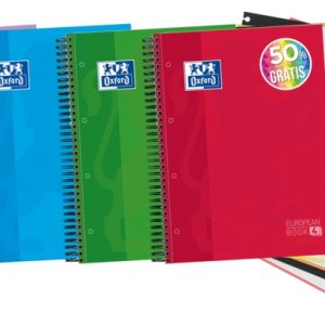 Oxford School Classic Europeanbook 4 Cuaderno Doble Espiral A4+ Cuadricula 5x5 - 120 Hojas Microperforadas 4 Taladros - Tapa Extradura Resistente - Incluye 3 Separadores - Colores Surtidos