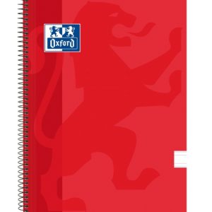 Oxford School Classic Cuaderno Espiral - Tapa de Plastico - Folio Pauta 3.5 con Margen - 80 Hojas - Color Rojo