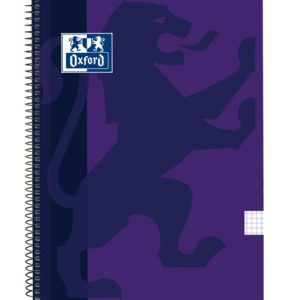 Oxford School Classic Cuaderno Espiral Tapa de Plastico Folio 4x4 - 80 Hojas - Tapa de Plastico Resistente - Cuadricula 4x4 con Margen - Color Lila
