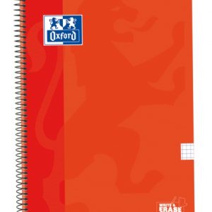 Oxford School Classic Cuaderno Espiral Tapa Extradura Write&Erase - Folio 4x4 con Margen - 80 Hojas - Color Naranja