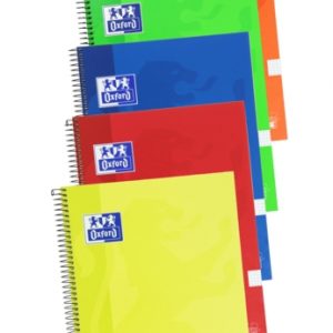 Oxford School Classic Write&Erase Cuaderno Espiral Folio 80 Hojas Cuadricula 4x4mm con Margen - Tapa Extradura - Colores Surtidos