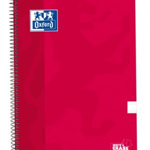 Oxford School Classic Cuaderno Espiral Tapa Extradura Write&Erase - Folio Pauta 2.5mm - 80 Hojas - Color Rojo