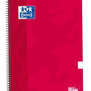 Oxford School Classic Cuaderno Espiral Tapa Extradura Write&Erase - Pauta 3.5mm con Margen - 80 Hojas - Color Rojo