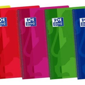 Oxford School Classic Cuaderno Espiral Folio 80 Hojas 1 Linea con Margen - Tapa de Plastico Resistente - Colores Surtidos