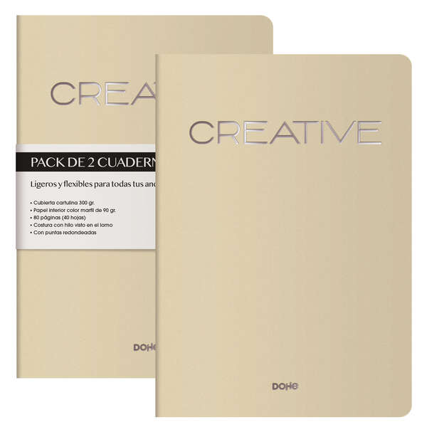 Dohe Creative Cuaderno Notebook A4 40 Hojas Lisas - Papel Ahuesado 90 g/m2 - Tapa en Cartulina 300g/m2 - Color Beige