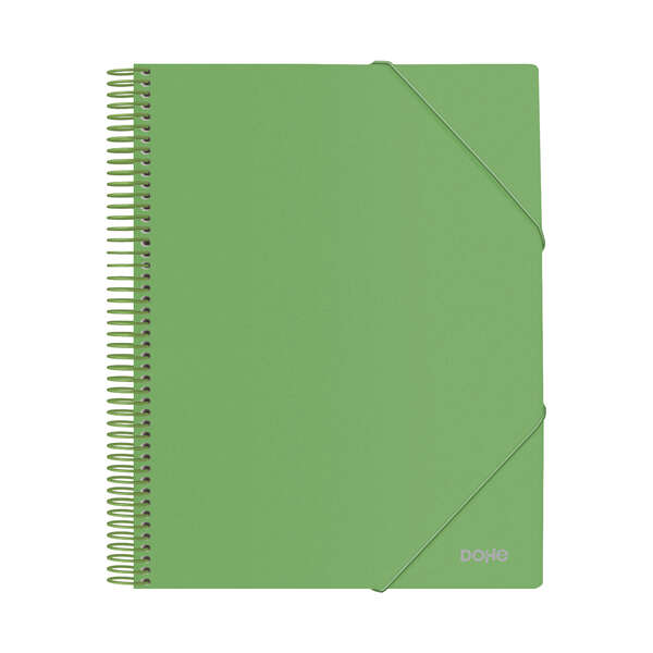 Dohe Carpeta con 40 Fundas Tamaño A4 - Tapa de Polipropileno Opaco de 800 Micras - Fundas Transparentes de 80 Micras - Espiral de Plastico de Color - Gomas Elasticas a Juego