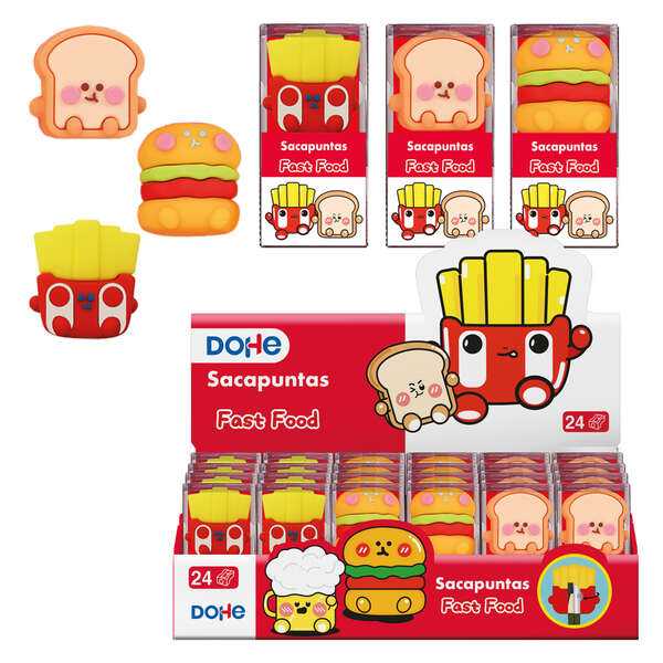 Dohe Expositor de 24 Sacapuntas - 1 Orificio y Cuchilla de Acero - Con Forma de Alimentos