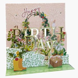Pictura Tarjeta 3D Pop-Up - 16x16cm - Tematica Invernadero - Embolsada Individualmente - Incluye Sobre Blanco - Papel con Certificacion FSC