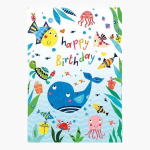 Pictura Tarjeta Zig-Zag - 15x22cm - Tematica Animales Marinos - Tarjeta Triptica - Incluye Sobre Blanco - Papel con Certificacion FSC