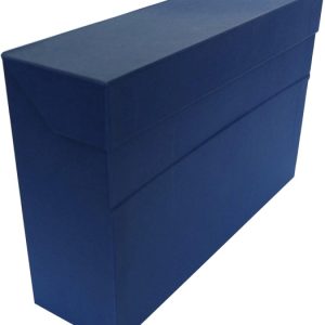 Elba Caja de Transferencia - Carton Forrado con Tela Geltex - Tapa con Cierre de Presion - Solapa Abatible - Medidas 39.6x25.4cm - Color Azul