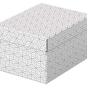 Esselte Pack de 3 Cajas Pequeñas de Almacenamiento con Tapa 200x150x255mm - Carton 100% Reciclado y Reciclable - Diseño Blanco con Dibujo
