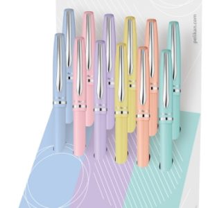 Pelikan Jazz Pastel Expositor con 12 Boligrafos con Mecanismo de Giro - Punta Mediana - Cuerpo Lacado - Recargable - Color Pastel Surtidos