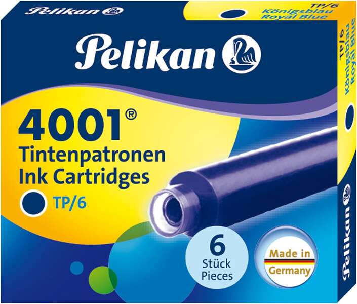 Pelikan 4001 TP/6 Pack de 6 Cartuchos - Tinta de Alta Calidad - Compatible con Plumas Estilograficas - Color Azul Real 1 Pelikan 4001 TP/6 Pack de 6 Cartuchos - Tinta de Alta Calidad - Compatible con Plumas Estilograficas - Color Azul Real