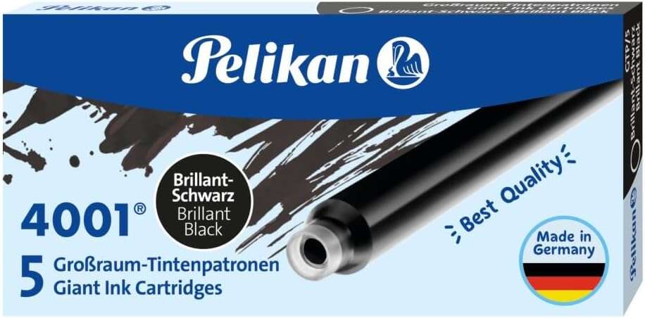 Pelikan 4001 GTP/5 Pack de 5 Cartuchos Largos - Tinta de Alta Calidad - Compatible con Plumas Estilograficas - Color Negro 1 Pelikan 4001 GTP/5 Pack de 5 Cartuchos Largos - Tinta de Alta Calidad - Compatible con Plumas Estilograficas - Color Negro