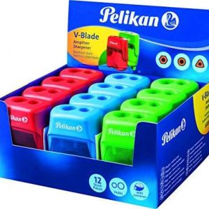 Pelikan V-Blade Sacapuntas Doble Orificio + Deposito - Colores Azul, Rojo y Verde