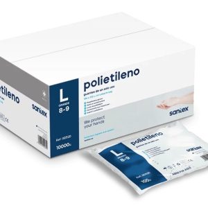 Santex Polietileno Pack de 100 Guantes de Polietileno Talla L - Sin Polvo - Libre de Latex - No Esteriles - Transparentes