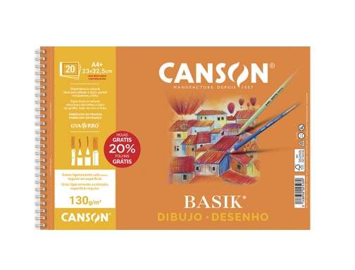 Canson Basik Bloc de Dibujo Espiral 20 Hojas A4+ 130g - Con Recuadro - Medidas 23x32.5cm - Color Blanco 1 Canson Basik Bloc de Dibujo Espiral 20 Hojas A4+ 130g - Con Recuadro - Medidas 23x32.5cm - Color Blanco
