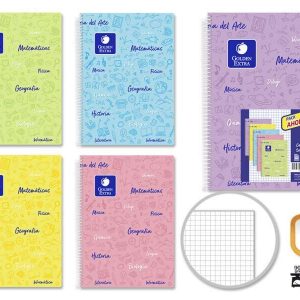 Golden Pack de 5 Cuadernos Folio 80 Hojas 90gr Cuadricula 4x4 - Resistente - Ideal para Estudiantes - Tapa Forrada - Colores Pastel Surtidos