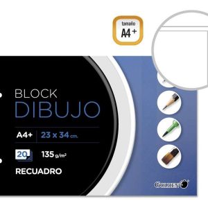 Golden Bloc de Dibujo A4+ 20 Hojas con Recuadro Interior - Papel de 135gr - Encolado con 2 Taladros