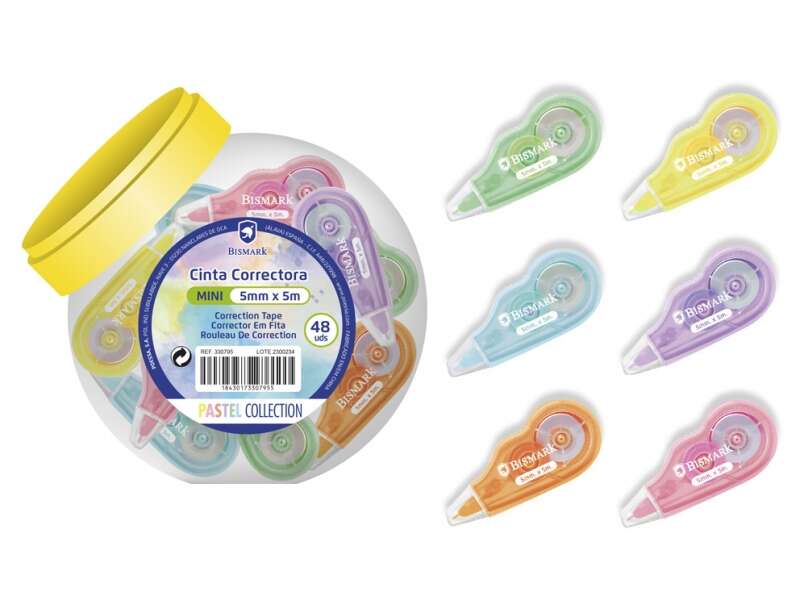 Bismark Mini Cinta Correctora Pastel 5mm x 5m - Correccion Instantanea - No Deja Huella en Fotocopias 1 Bismark Mini Cinta Correctora Pastel 5mm x 5m - Correccion Instantanea - No Deja Huella en Fotocopias