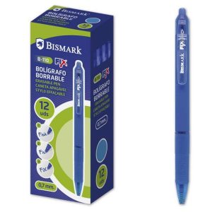 Bismark Boligrafo Borrable con Clip - Punta de 0.7 mm - Grip de Goma - Color Azul