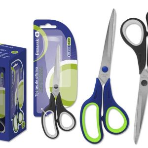 Bismark Tijeras de Oficina Acero Inoxidable 21cm - Empuñadura Ergonomica - Muy Ligeras y Resistentes - Colores Surtidos Aleatorios