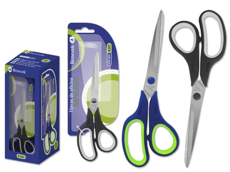 Bismark Tijeras de Oficina Acero Inoxidable 21cm - Empuñadura Ergonomica - Muy Ligeras y Resistentes - Colores Surtidos Aleatorios 1 Bismark Tijeras de Oficina Acero Inoxidable 21cm - Empuñadura Ergonomica - Muy Ligeras y Resistentes - Colores Surtidos Aleatorios