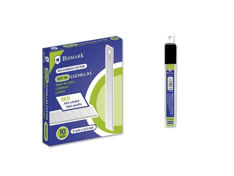 Bismark Blister de 10 Cuchillas de Recambio en Acero de Alta Calidad - Medida 9mmx0.5mm - Acero SK5 1 Bismark Blister de 10 Cuchillas de Recambio en Acero de Alta Calidad - Medida 9mmx0.5mm - Acero SK5