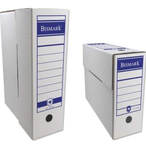 Bismark Caja de Archivo Definitivo Folio Prolongado 12x39x27cm - Carton Corrugado - Papel Blanco con Zonas Pre Impresas - Doble Ollado