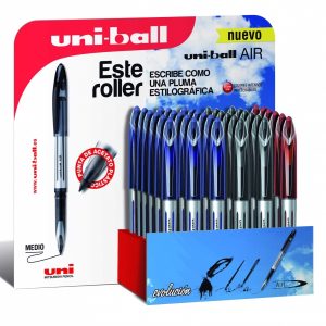Uni-ball Air 188 Expositor de 36 Rollerballs - Punta de Bola 0.7mm - Escritura como Pluma Estilografica - Tinta Pigmentada Resistente al Agua y Luz - Colores Surtidos