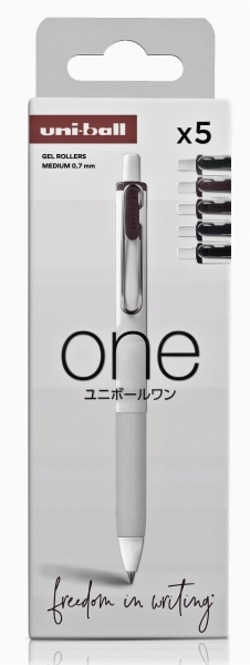 Uni-ball ONE UMN-S-07 Pack de 5 Boligrafos de Tinta Liquida - Punta de Bola 0.7mm - Escritura Ultra Fluida - Agarre Suave y Comodo - Color Surtido