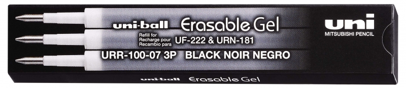 Uni-ball UF-220 Pack de 3 Recambios de Gel Borrable URR-100-07 - Punta 0.7mm - Color Negro