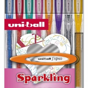 Uni-ball UM-120 SP Signo Sparkling Pack de 8 Boligrafos de Tinta Gel - Punta de Bola 1mm - Tinta Pigmentada Resistente al Agua y Luz - Colores Efecto Purpurina Surtidos