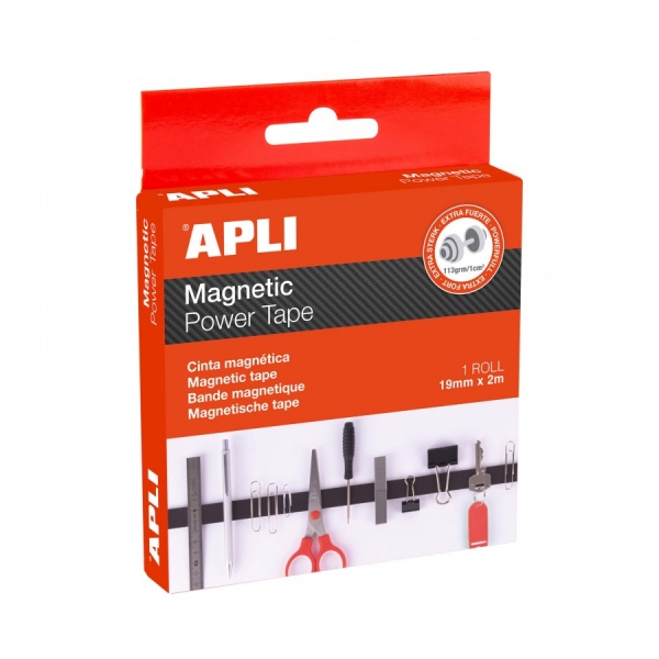 Apli Cinta Adhesiva Magnetica - Adhesivo por un Lado - Magnetico por el Otro - Facil de Cortar - Ideal para Manualidades y Fijacion en Superficies Metalicas - Color Negro