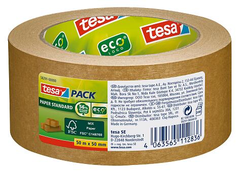 Tesa Tesapack Paper Standard Cinta Adhesiva de Papel 50mmx50m - Hecho con 56% de Materiales Biodegradables - Papel Procedente de Bosques Certificados FSCTM - Color Marron 1 Tesa Tesapack Paper Standard Cinta Adhesiva de Papel 50mmx50m - Hecho con 56% de Materiales Biodegradables - Papel Procedente de Bosques Certificados FSCTM - Color Marron