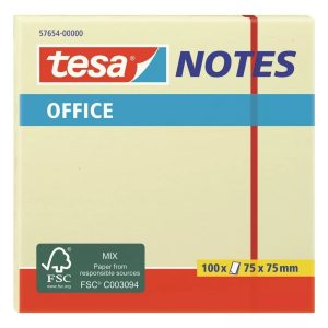 Tesa Notes Bloc de 100 Notas Adhesivas 75x75mm - Sin Disolventes - Reposicionables - Color Amarillo