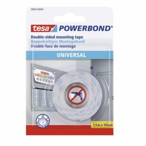 Tesa Powerbond Cinta Adhesiva Doble Cara 19mm x 1.5 Metros - Para Fijacion Segura y Rapida de Objetos Planos y Ligeros - Color Blanco