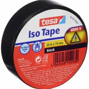 Tesa Cinta Aislante 19mm x 20m - Fabricada en PVC - Para Reparar, Aislar y Agrupar todo tipo de Cables Electricos - Color Negro