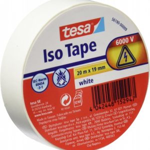 Tesa Cinta Aislante 19mm x 20m - Fabricada en PVC - Para Reparar, Aislar y Agrupar todo tipo de Cables Electricos - Color Blanco