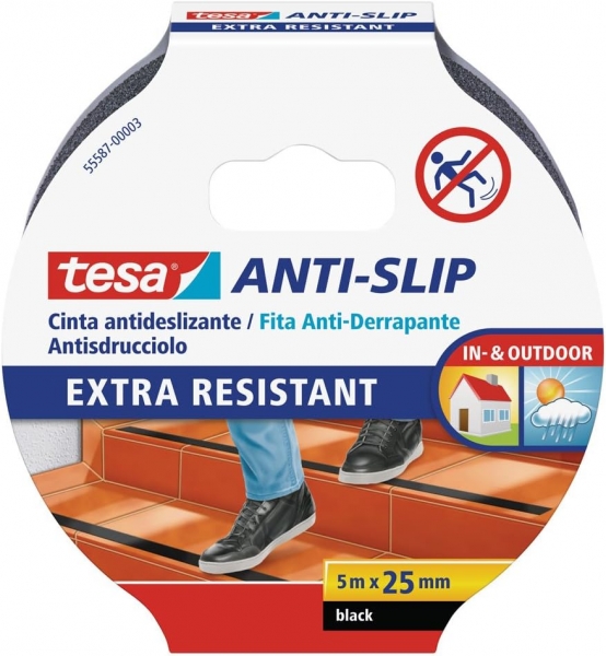 Tesa Cinta Adhesiva Antideslizante 25mm x 5m - Extremadamente Fuerte y Duradera - Adhesion muy Fuerte - Se puede Cortar a Mano - Color Negro 1 Tesa Cinta Adhesiva Antideslizante 25mm x 5m - Extremadamente Fuerte y Duradera - Adhesion muy Fuerte - Se puede Cortar a Mano - Color Negro