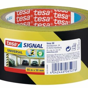 Tesa Cinta Adhesiva de Señalizacion 50mm x 66m - Ideal para Señalizar Obstaculos Permanentes - Adhesivo sin Disolventes - Color Amarillo/Negro