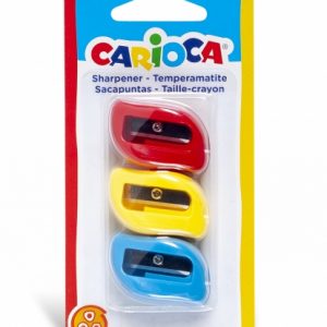 Carioca Pack 3 Sacapuntas de Colores con 1 Agujero - Apto para Lapices/Ceras Triangulares, Redondos y Hexagonales - Tornillo de Seguridad en la Lama - Color Varios