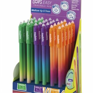 Pack Carioca Oops Easy Expositor de 30 Boligrafos Borrables - Tinta Termo Sensible - Cuerpo con Efecto Degradado - Punta de Ø 0.7mm - Doble Goma - Color Varios