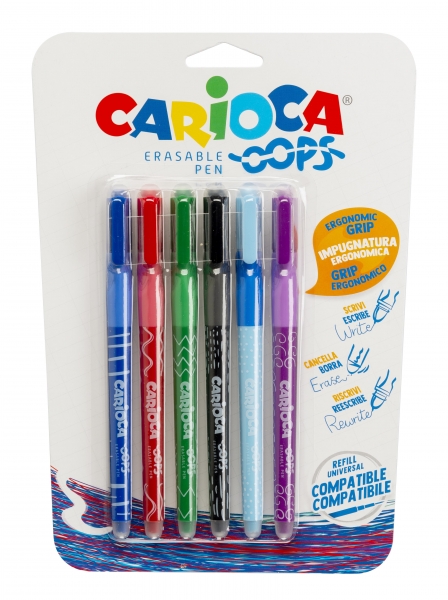 Carioca Oops Pack de 6 Boligrafos Borrables - Tinta Termo Sensible - Empuñadura Ergonomica Triangular - Punta de 0.7mm - Doble Goma - Recambios Compatibles - Color Varios 1 Carioca Oops Pack de 6 Boligrafos Borrables - Tinta Termo Sensible - Empuñadura Ergonomica Triangular - Punta de 0.7mm - Doble Goma - Recambios Compatibles - Color Varios